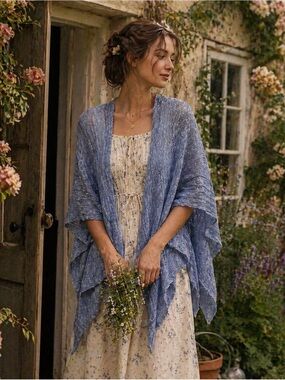 Molly Bracken French Boho Open Knit Wrap Cardigan Blue | Cottagecore Layer
